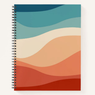 Colourful retro style waves decoration notebook