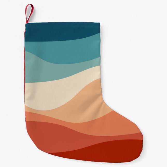 Colourful retro style waves decoration small christmas stocking (Front)