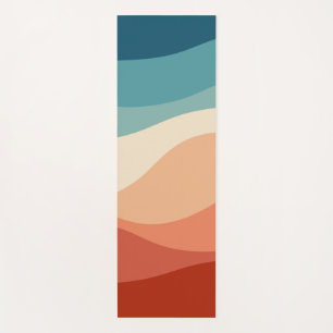 Colourful retro style waves decoration yoga mat