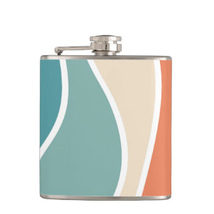Colourful retro style waves hip flask