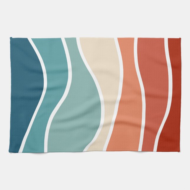Colourful retro style waves kitchen towel (Horizontal)