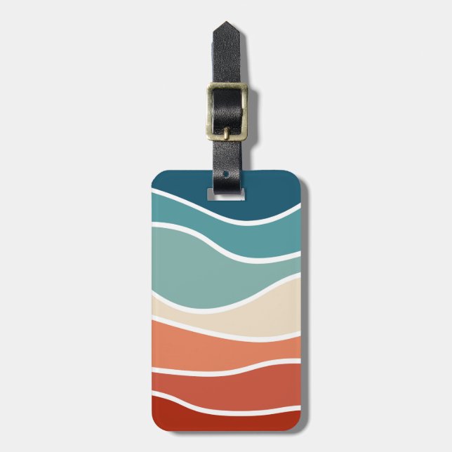 Colourful retro style waves luggage tag (Front Vertical)