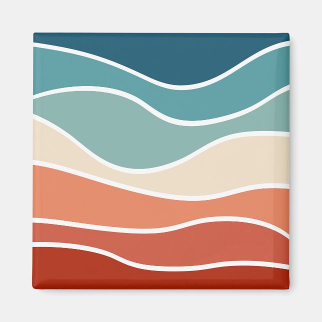 Colourful retro style waves magnet (Front)