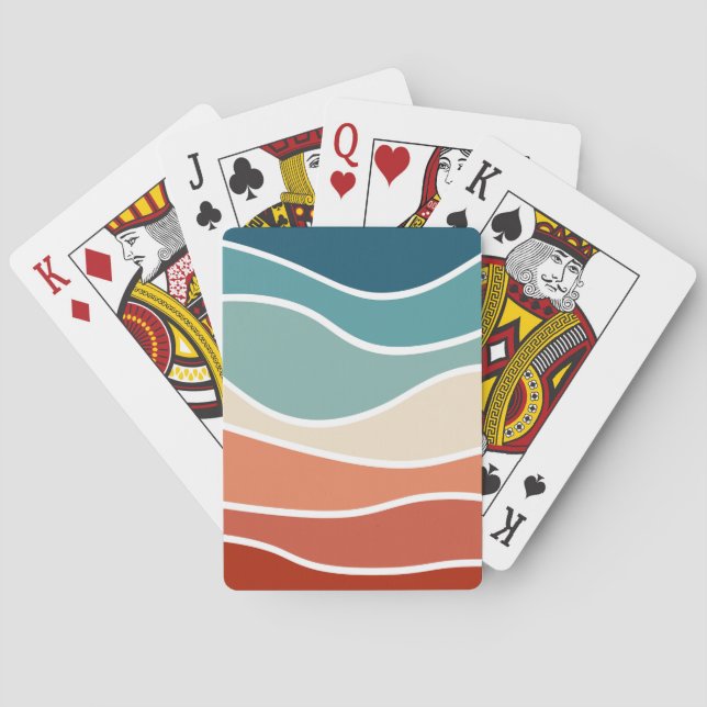 Colourful retro style waves playing cards (Back)