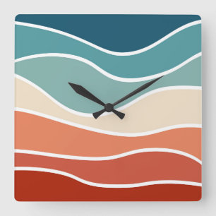 Colourful retro style waves square wall clock