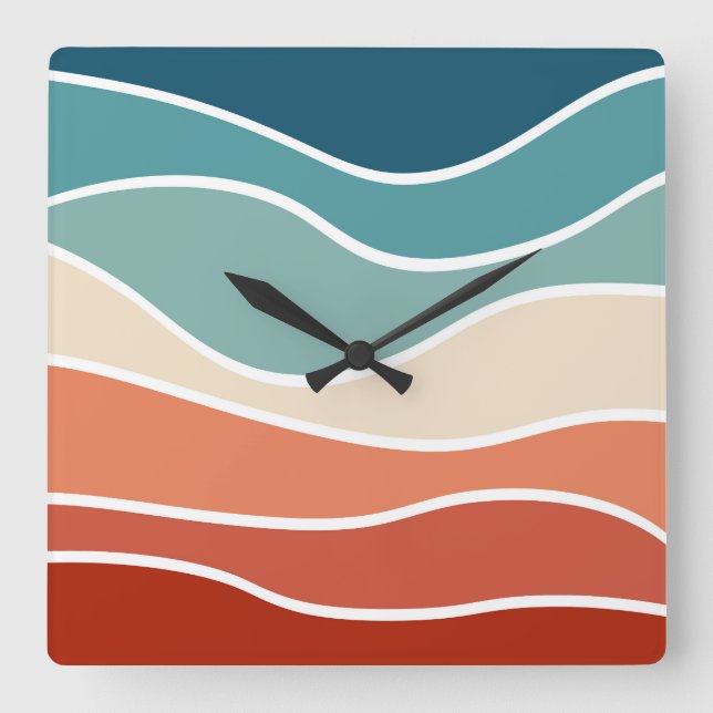 Colourful retro style waves square wall clock (Front)