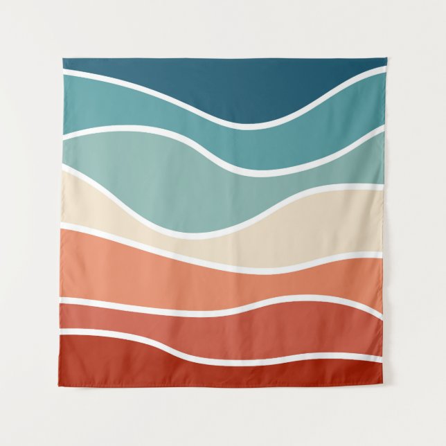 Colourful retro style waves tapestry (Front)
