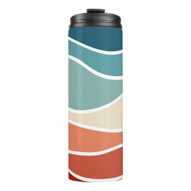 Colourful retro style waves thermal tumbler (Front)