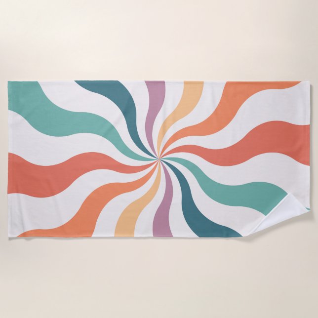 Colourful retro style wavy sun rays  beach towel (Front)