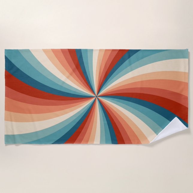 Colourful retro style wavy sun rays beach towel (Front)