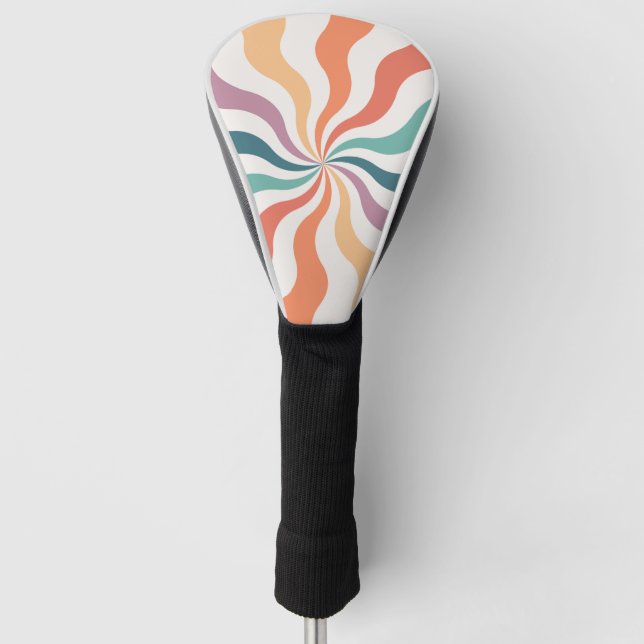 Colourful retro style wavy sun rays  golf head cover (Front)