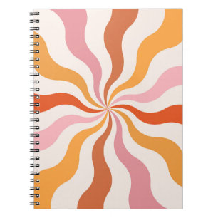 Colourful retro style wavy sun rays notebook