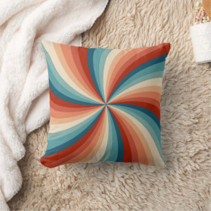 Colourful retro style wavy sun rays throw pillow