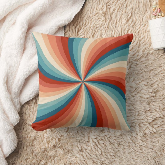 Colourful retro style wavy sun rays throw pillow (Blanket)