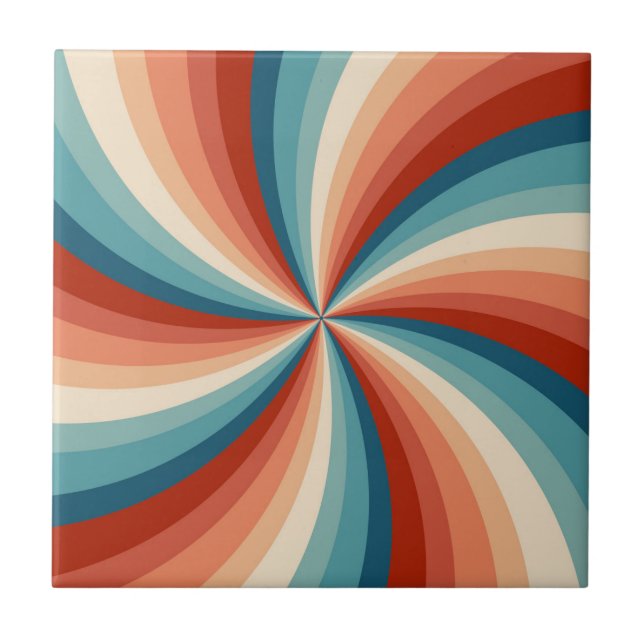 Colourful retro style wavy sun rays tile (Front)