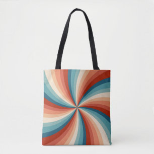 Colourful retro style wavy sun rays tote bag