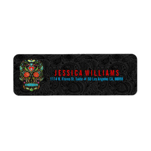 Colourful Retro Sugar Skull 3 On Black Damasks