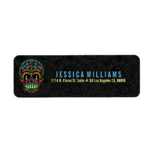 Colourful Retro Sugar Skull On Black
