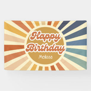 Colourful Retro Sun Groovy Wave Happy Birthday Banner