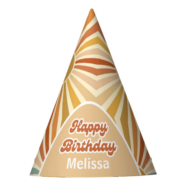 Colourful Retro Sun Groovy Wave Hello 40 Birthday Party Hat (Front)