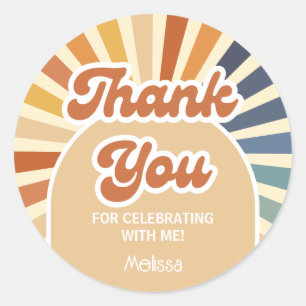 Colourful Retro Sun Groovy Wave Hello 40 Thank You Classic Round Sticker