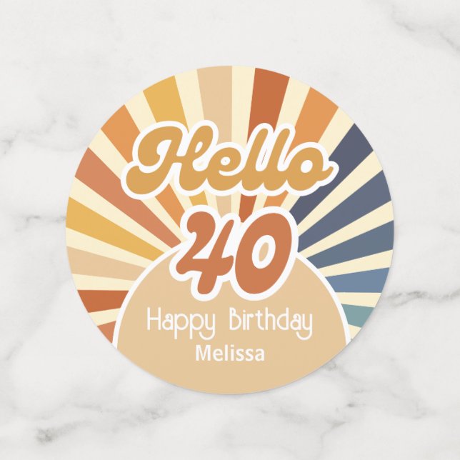 Colourful Retro Sun Groovy Wave Hello 40th Birthda Confetti (Medium Back)