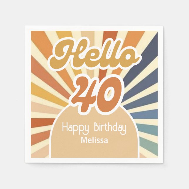 Colourful Retro Sun Groovy Wave Hello 40th Birthda Napkin (Front)