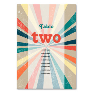 Colourful Retro Sunburst Wedding Table Number