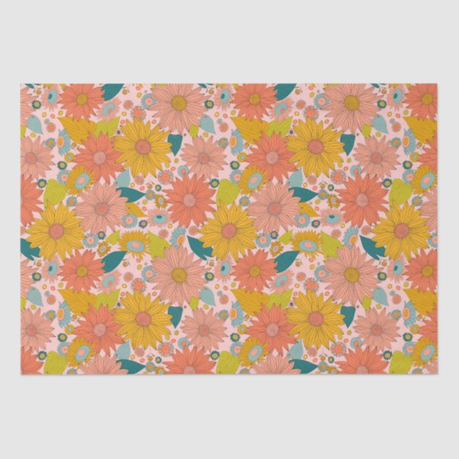 Colourful retro sunflower garden tissue paper (Front)