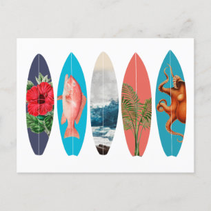 Colourful Retro Surfboards Holiday Postcard