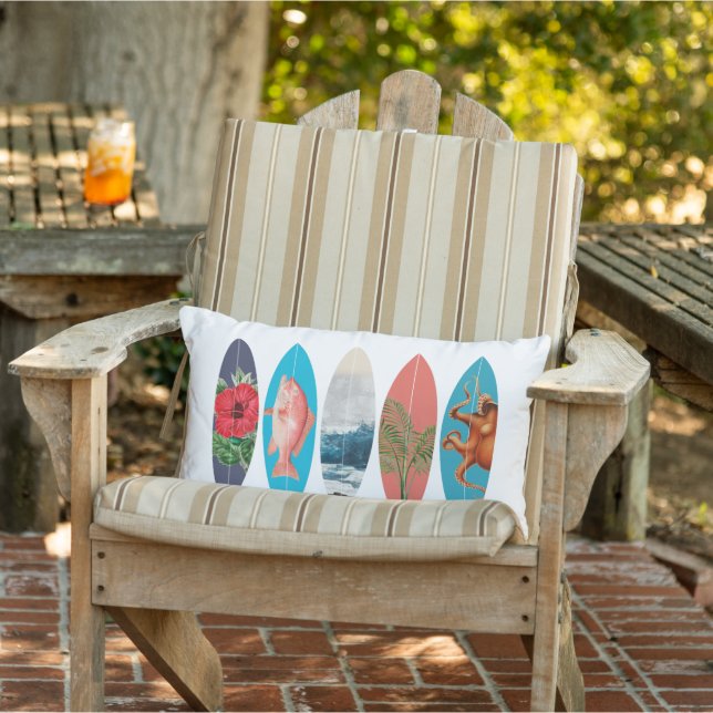 Colourful Retro Surfboards Lumbar Pillow (Chair)