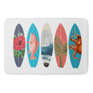 Colourful Retro Surfboards Pattern Bath Mat