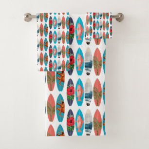 Colourful Retro Surfboards Pattern Bath Towel Set