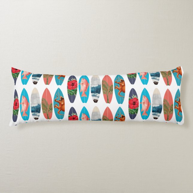 Colourful Retro Surfboards Pattern Body Pillow (Front)