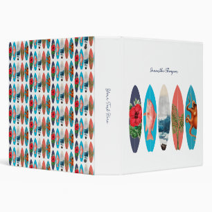 Colourful Retro Surfboards Pattern Custom Name Binder