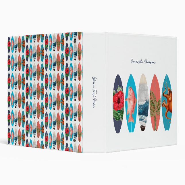 Colourful Retro Surfboards Pattern Custom Name Binder (Background)