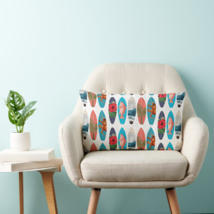 Colourful Retro Surfboards Pattern Lumbar Pillow