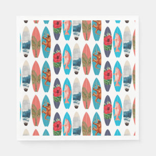 Colourful Retro Surfboards Pattern Napkin