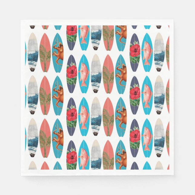 Colourful Retro Surfboards Pattern Napkin (Front)