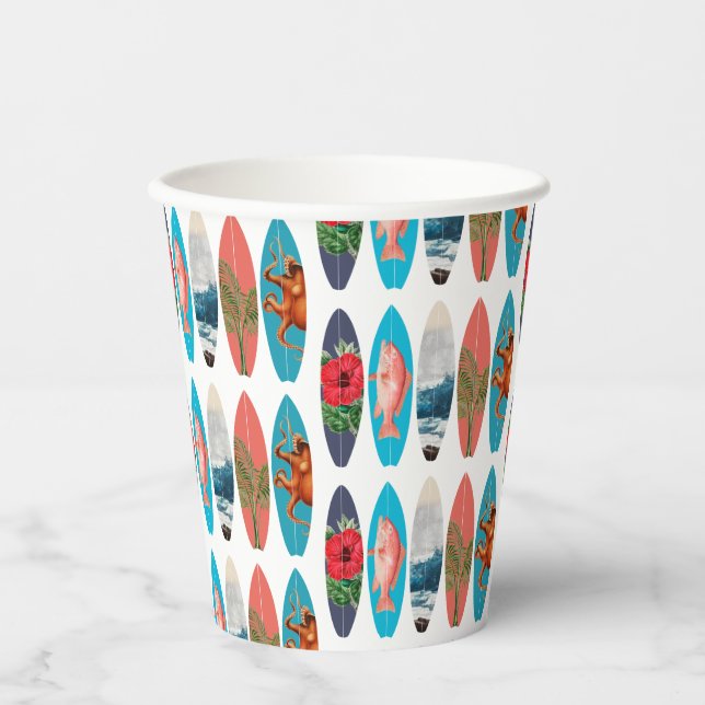 Colourful Retro Surfboards Pattern Paper Cups (Front)