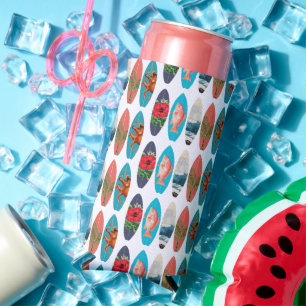 Colourful Retro Surfboards Pattern Seltzer Can Cooler