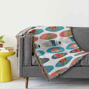 Colourful Retro Surfboards Pattern Throw Blanket