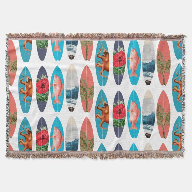 Colourful Retro Surfboards Pattern Throw Blanket (Front)
