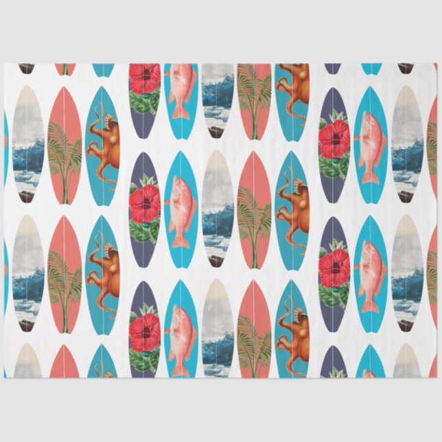 Colourful Retro Surfboards Pattern Tissue Paper (Front)