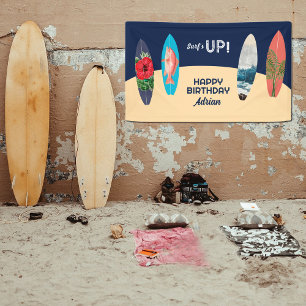 Colourful Retro Surfboards Surfs Up Birthday Party Banner