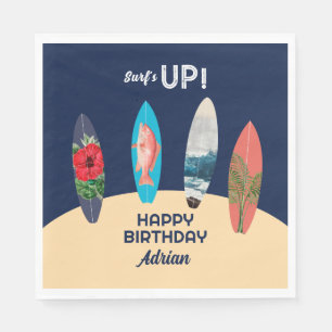 Colourful Retro Surfboards Surfs Up Birthday Party Napkin