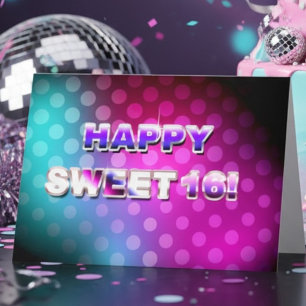 Colourful Retro Sweet 16 Birthday Card