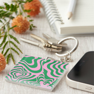 Colourful Retro Swirl Groovy Y2K Pattern  Keychain