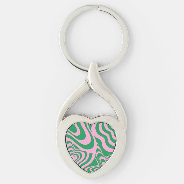 Colourful Retro Swirl Groovy Y2K Pattern  Keychain (Front)