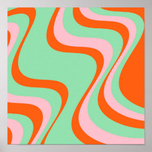 Colourful Retro Swirl Groovy Y2K Pattern  Poster